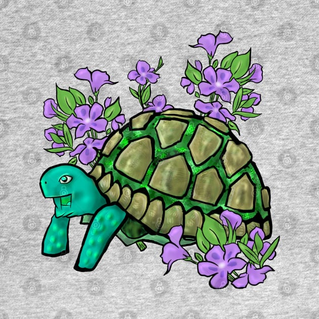 Smiling Turtle with Purple Flowers by Storyfeather